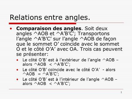 Relations entre angles.