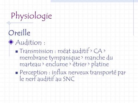 Physiologie Oreille Audition :