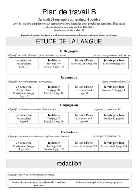 Plan de travail B ETUDE DE LA LANGUE redaction