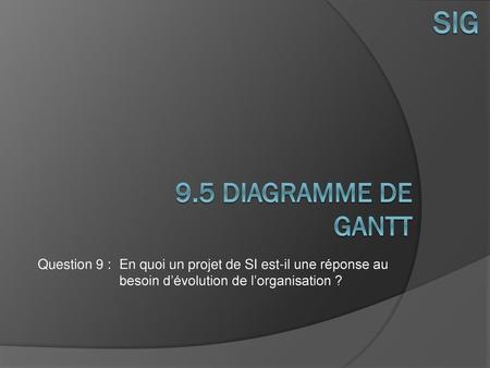 SIG 9.5 Diagramme de Gantt Question 9 :	En quoi un projet de SI est-il une réponse au besoin d’évolution de l’organisation ?