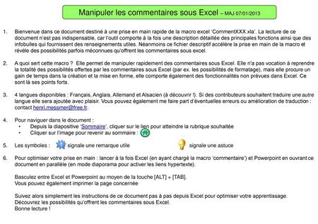 Manipuler les commentaires sous Excel – MAJ 07/01/2013