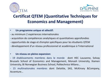 Certificat QTEM (Quantitative Techniques for Economics and Management)