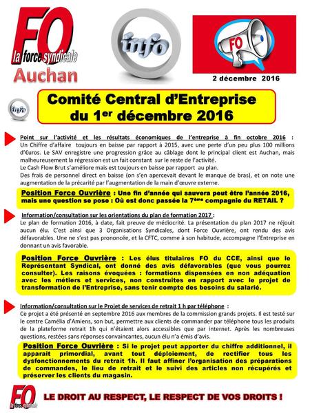Auchan Comité Central d’Entreprise du 1er décembre 2016