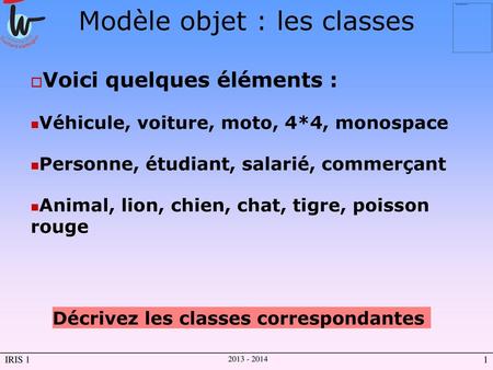Modèle objet : les classes