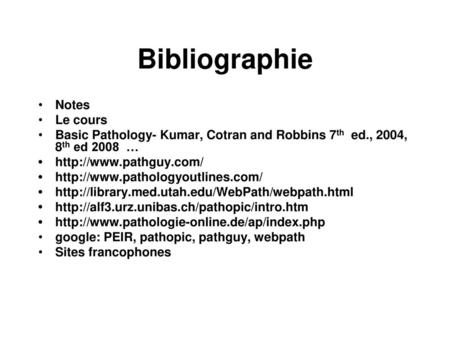 Bibliographie Notes Le cours