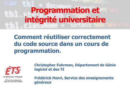 Programmation et intégrité universitaire