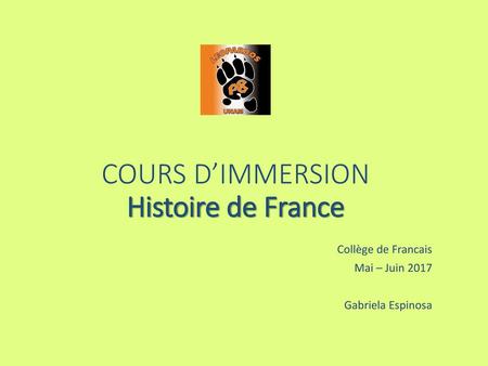 COURS D’IMMERSION Histoire de France