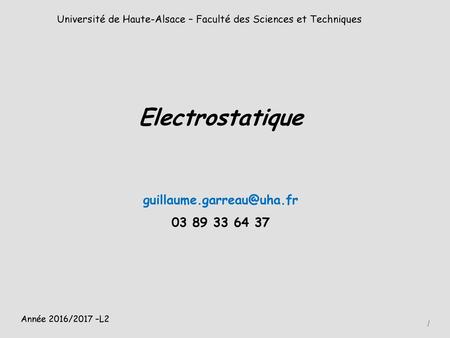 Université de Haute-Alsace – Faculté des Sciences et Techniques