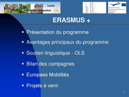 ERASMUS + Présentation du programme Avantages principaux du programme