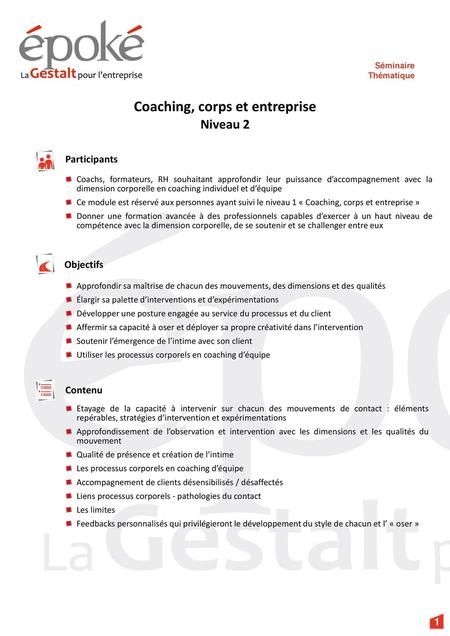 Coaching, corps et entreprise