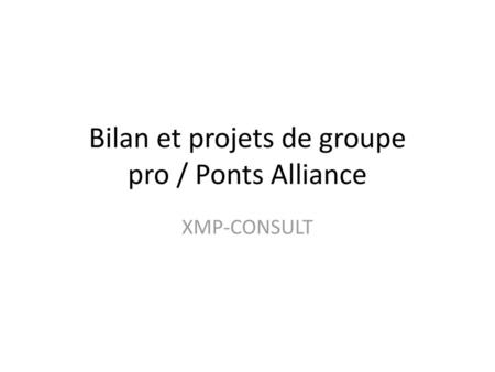 Bilan et projets de groupe pro / Ponts Alliance