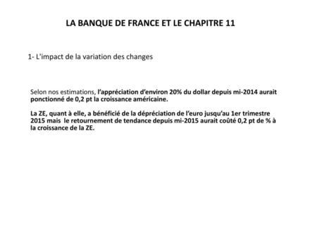 LA BANQUE DE FRANCE ET LE CHAPITRE 11
