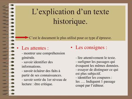 L’explication d’un texte historique