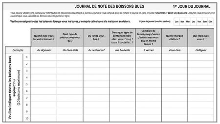 JOURNAL DE NOTE DES BOISSONS BUES 1er JOUR DU JOURNAL