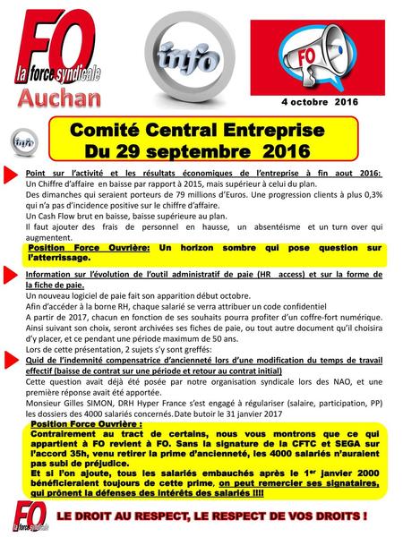 Auchan Comité Central Entreprise Du 29 septembre 2016