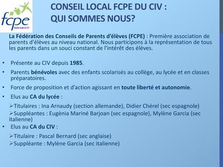 Conseil local FCPE du Civ : qui sommes nous?