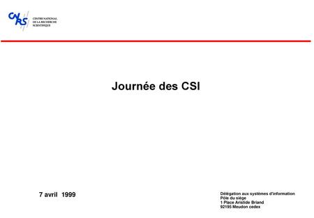 Journée des CSI 7 avril 1999 Délégation aux systèmes d'information