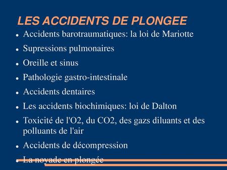 LES ACCIDENTS DE PLONGEE