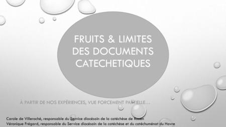 FRUITS & LIMITES DES DOCUMENTS CATECHETIQUES