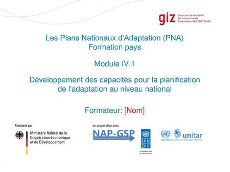 Module IV.1 Développement des capacités pour la planification de l'adaptation au niveau national Formateur: [Nom]