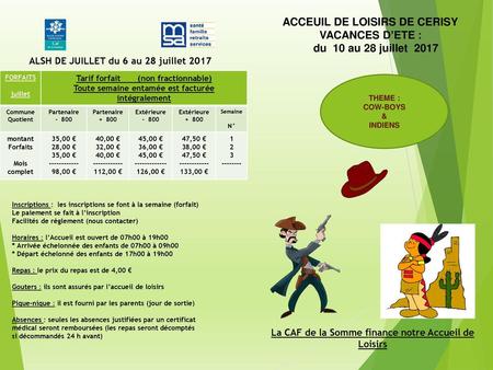 ACCEUIL DE LOISIRS DE CERISY VACANCES D’ETE : du 10 au 28 juillet 2017