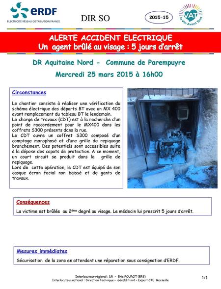 ALERTE ACCIDENT ELECTRIQUE DR Aquitaine Nord - Commune de Parempuyre