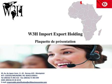 W3H Import Export Holding Plaquette de présentation