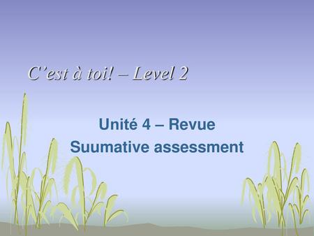 Unité 4 – Revue Suumative assessment