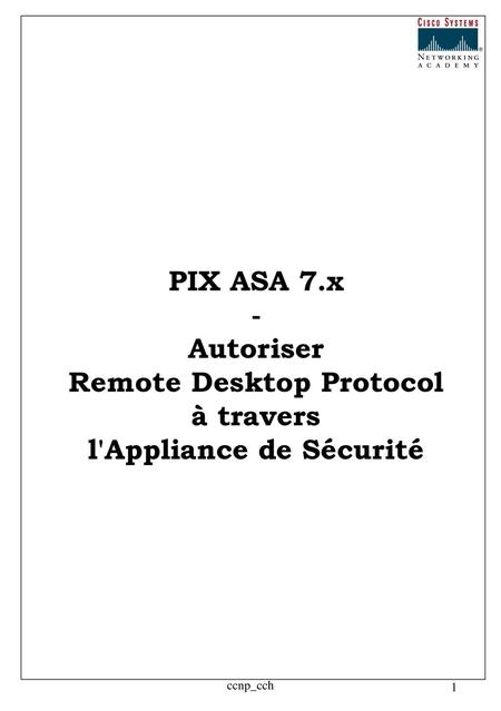Remote Desktop Protocol l'Appliance de Sécurité