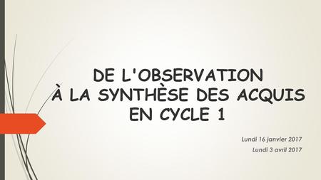 DE L'OBSERVATION À LA SYNTHÈSE DES ACQUIS EN CYCLE 1