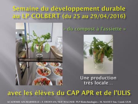 Semaine du développement durable au LP COLBERT (du 25 au 29/04/2016)
