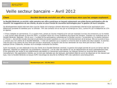 Veille secteur bancaire – Avril 2012