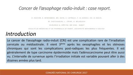 Cancer de l’œsophage radio-induit : case report.