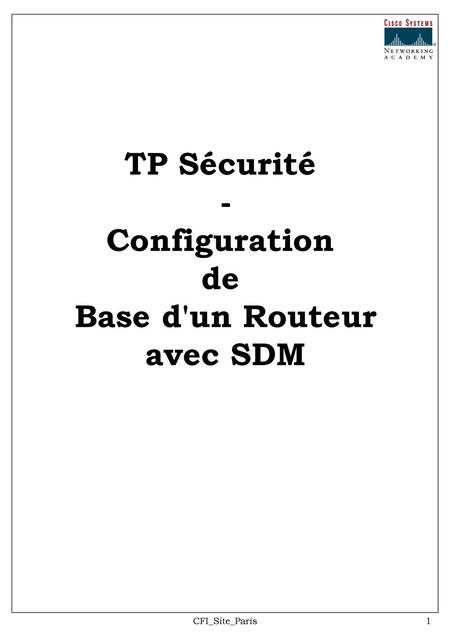 TP Sécurité - Configuration de Base d'un Routeur avec SDM