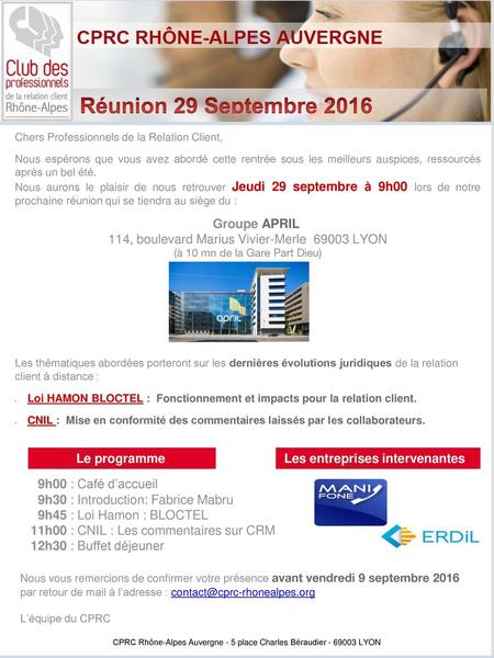 Réunion 29 Septembre 2016 Groupe APRIL