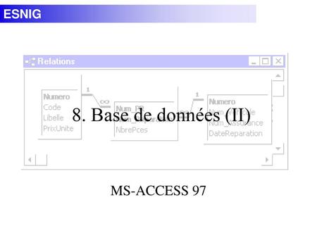 20/11/98 8. Base de données (II) MS-ACCESS 97 MDI-8 V1.1a.