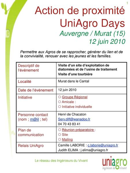 Action de proximité UniAgro Days Auvergne / Murat (15) 12 juin 2010
