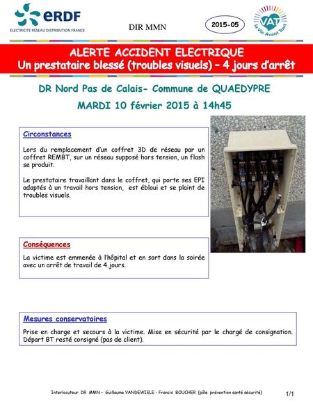 ALERTE ACCIDENT ELECTRIQUE DR Nord Pas de Calais- Commune de QUAEDYPRE