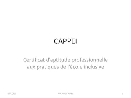 CAPPEI Certificat d’aptitude professionnelle aux pratiques de l’école inclusive 27/02/17 GROUPE CAPPEI.