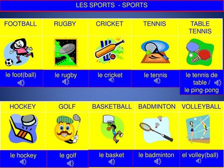LES SPORTS  - SPORTS FOOTBALL RUGBY CRICKET TENNIS TABLE TENNIS  