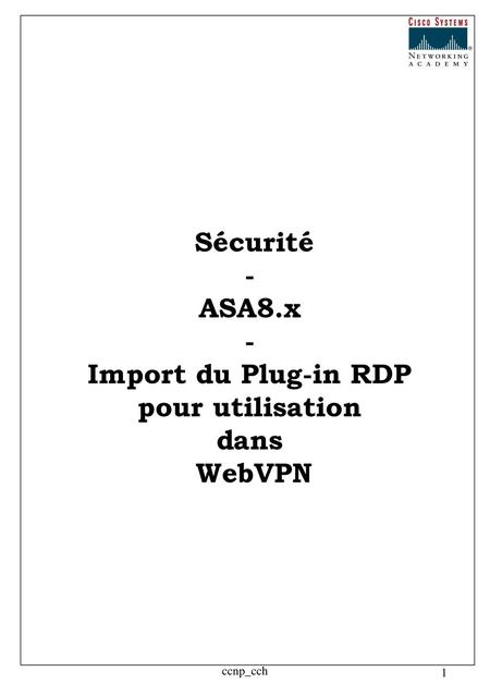 Sécurité - ASA8.x - Import du Plug-in RDP pour utilisation dans WebVPN