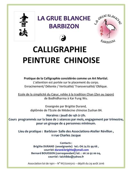 CALLIGRAPHIE PEINTURE CHINOISE La Grue Blanche Barbizon