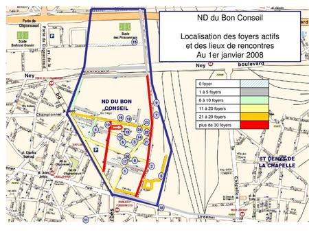 Localisation des foyers actifs et des lieux de rencontres