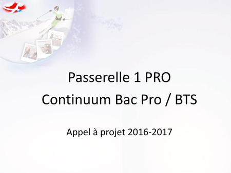 Passerelle 1 PRO Continuum Bac Pro / BTS Appel à projet 2016-2017.