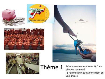 Thème 1 1-Commentez ces photos. Qu’ont-elles en commun? -2-Formulez un questionnement en une phrase.