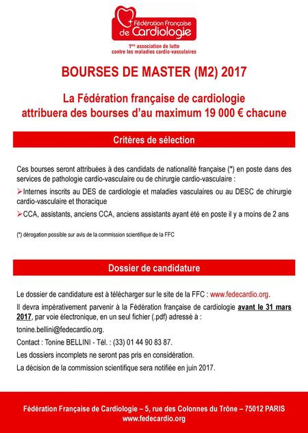 BOURSES DE MASTER (M2) 2017 La Fédération française de cardiologie