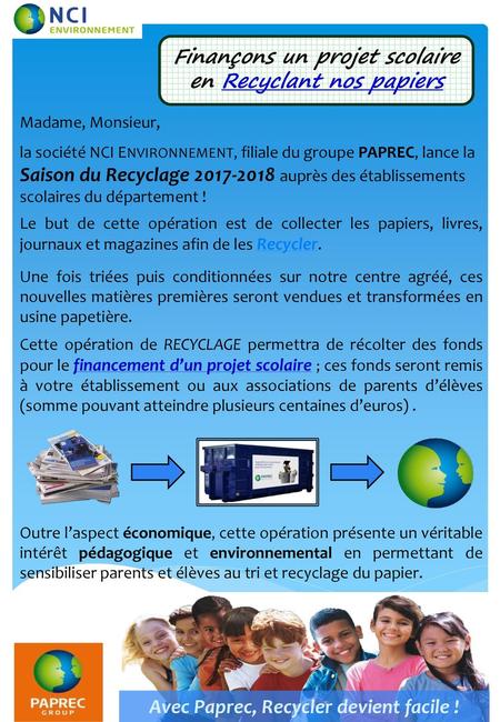 Finançons un projet scolaire en Recyclant nos papiers