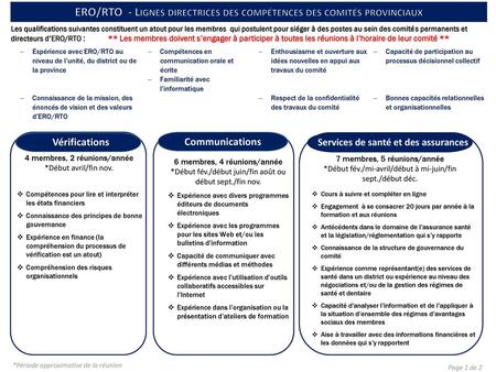 ERO/RTO - Lignes directrices des compétences des comités provinciaux