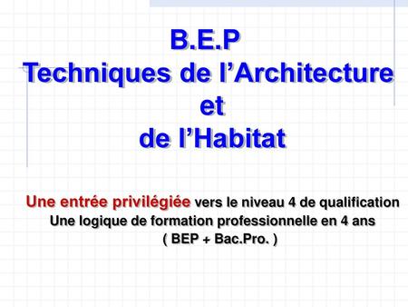 B.E.P Techniques de l’Architecture et de l’Habitat