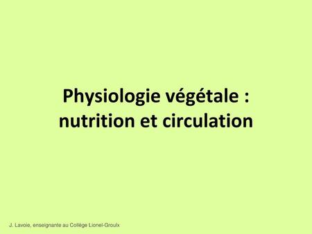 Physiologie végétale : nutrition et circulation